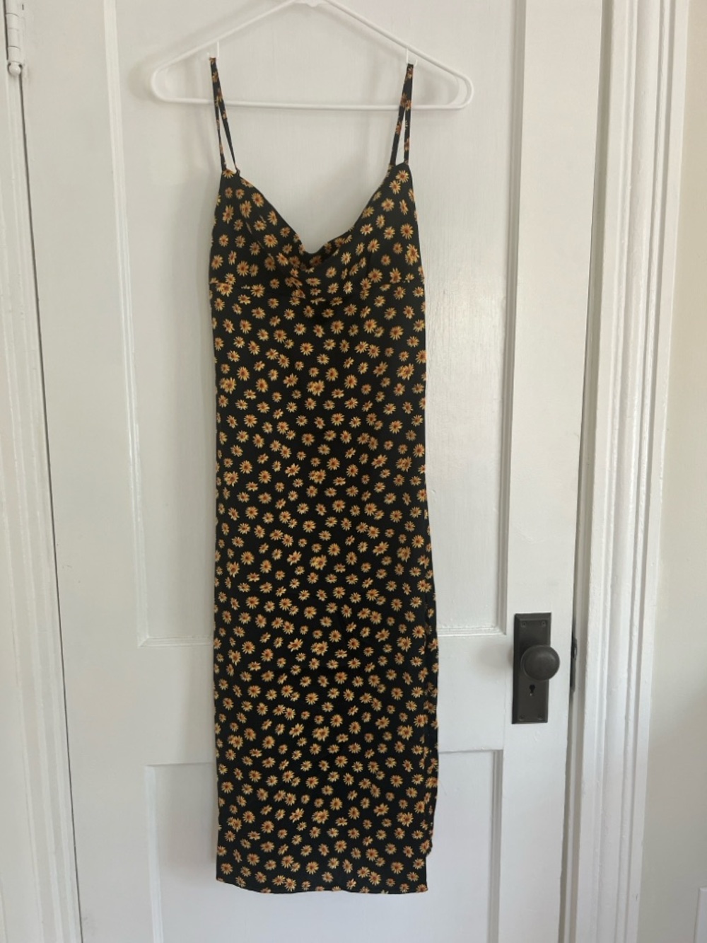 NWT WeWoreWhat Black Slip Dress with Yellow Floral Design